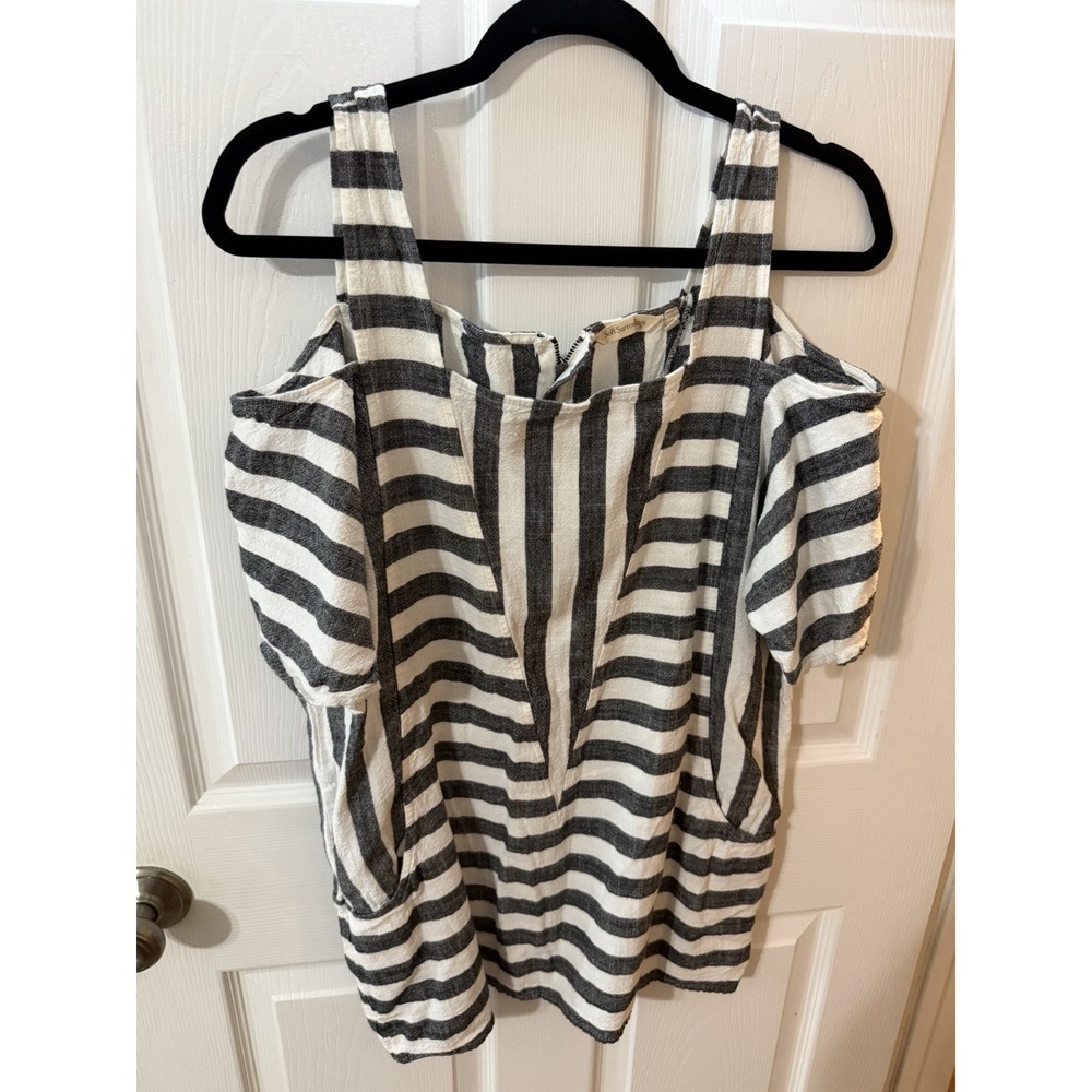 Soft Surroundings Sunset Linen Tunic Too Open Shoulder Stripe Women's Size Small